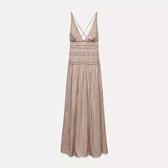 Zara Textured Midi Dress Pale Pink - Size XS - Picture 1 of 8